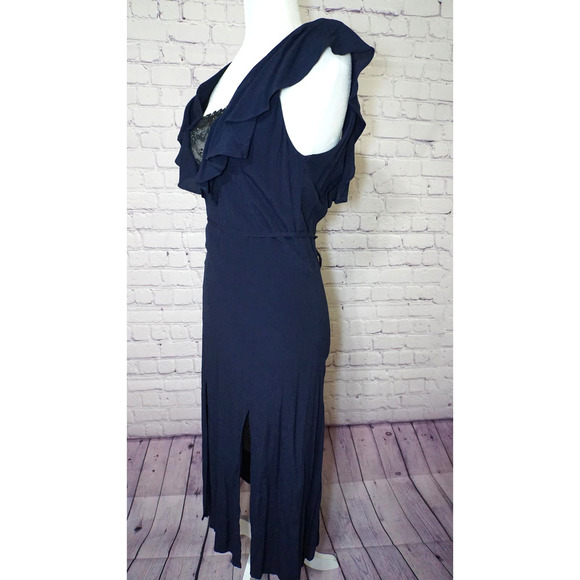 NWT, ARK & CO contrast lace ruffle dress dark navy size medium new - Picture 5 of 9